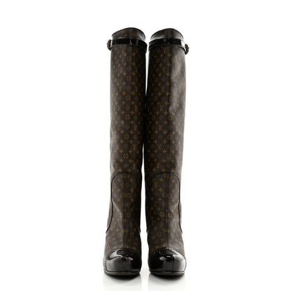 Louis Vuitton Patent Monogram Idole Knee High Boots 39 Brown 2 of 10