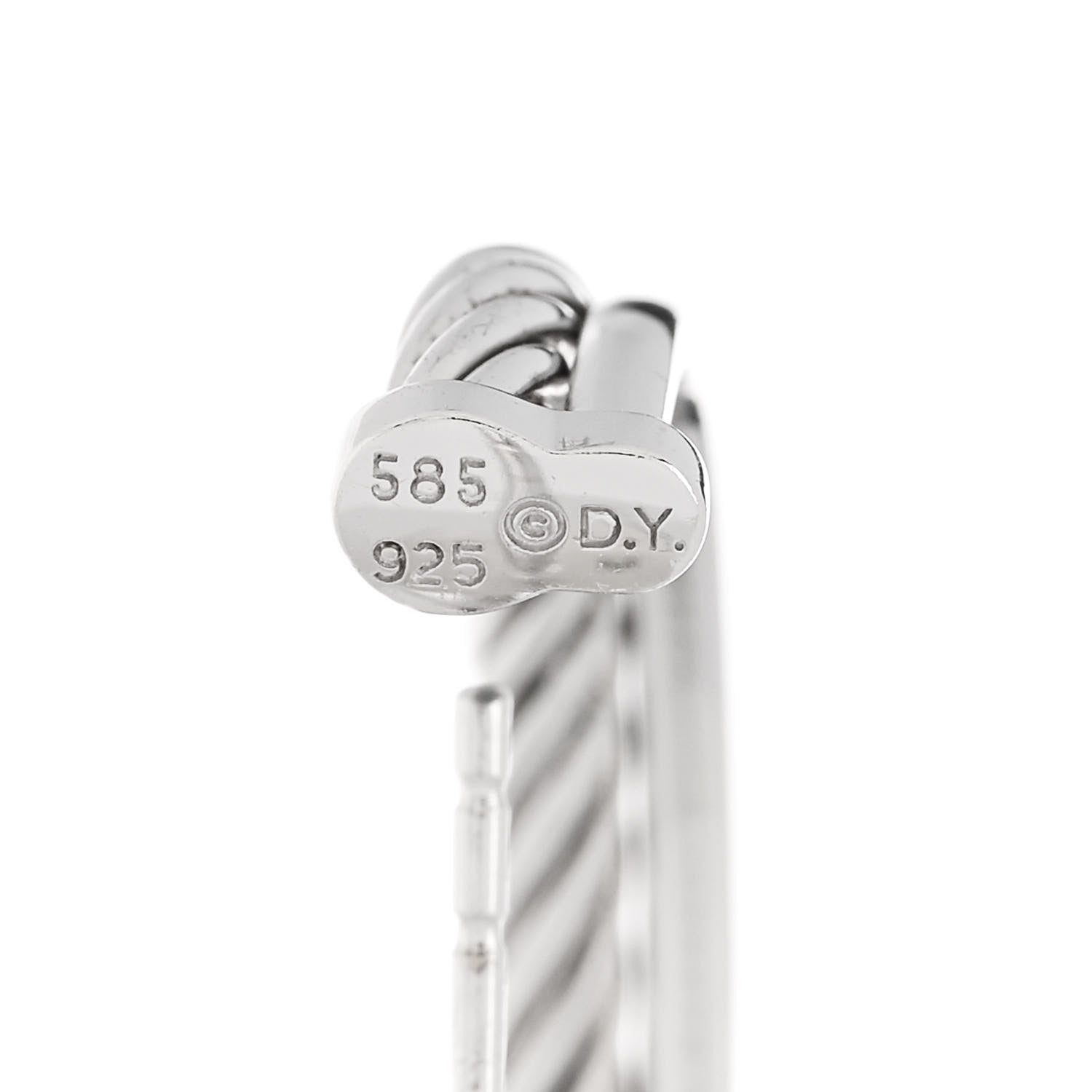 David Yurman Sterling Silver 14K White Gold Diamond Medium Crossover Single Hoop Earring 4 of 4