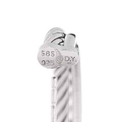 David Yurman Sterling Silver 14K White Gold Diamond Medium Crossover Single Hoop Earring 4 of 4