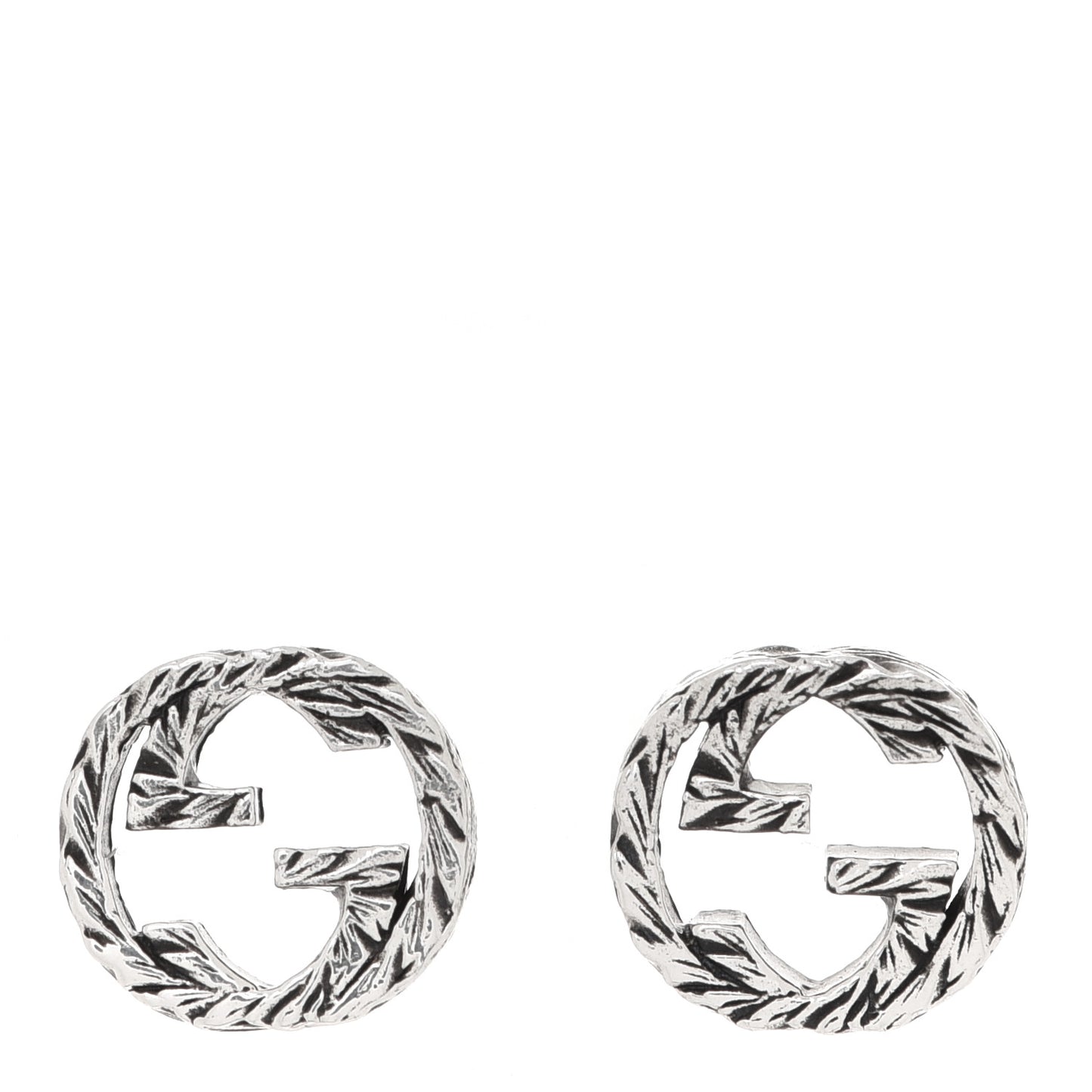 Sterling Silver Textured Interlocking G Stud Earrings