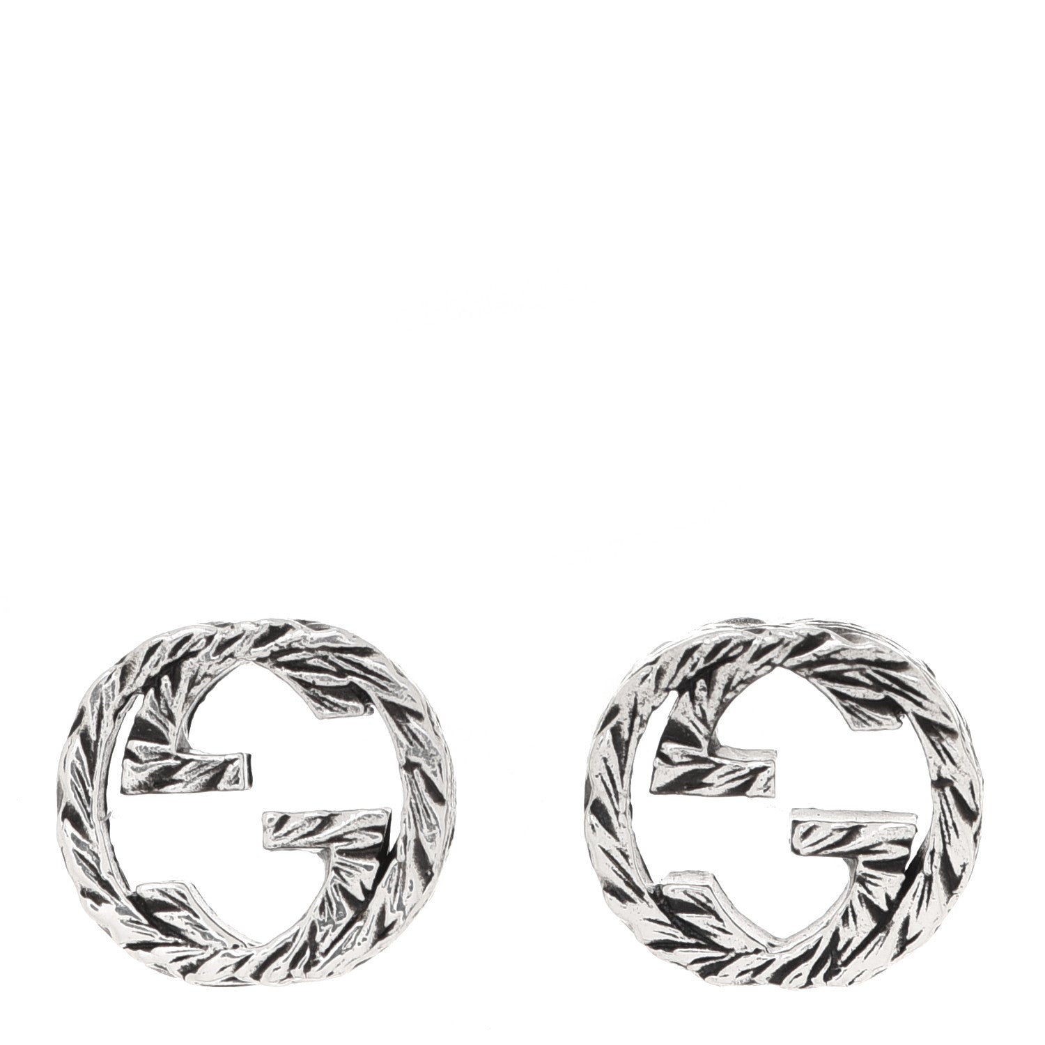 Gucci Sterling Silver Textured Interlocking G Stud Earrings 1 of 5