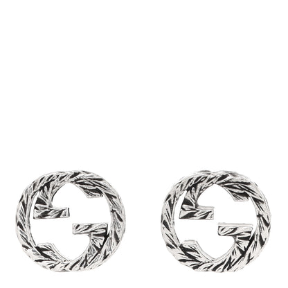 Gucci Sterling Silver Textured Interlocking G Stud Earrings 1 of 5