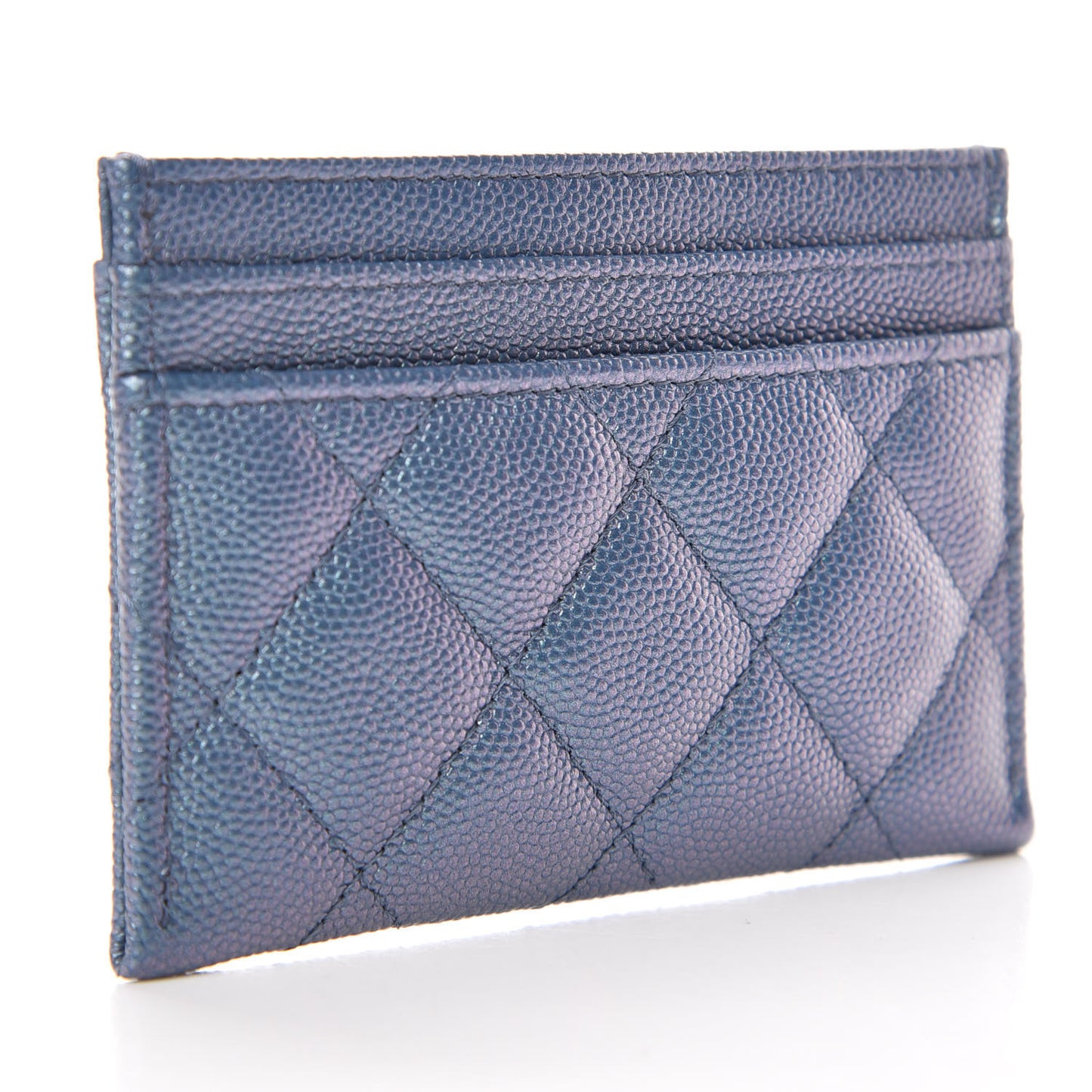 Iridescent Caviar Quilted Card Holder Dark Blue