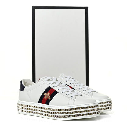 Gucci Calfskin Crystal Web Bee Embroidered Womens Ace Platform Sneakers 38.5 White 8 of 8