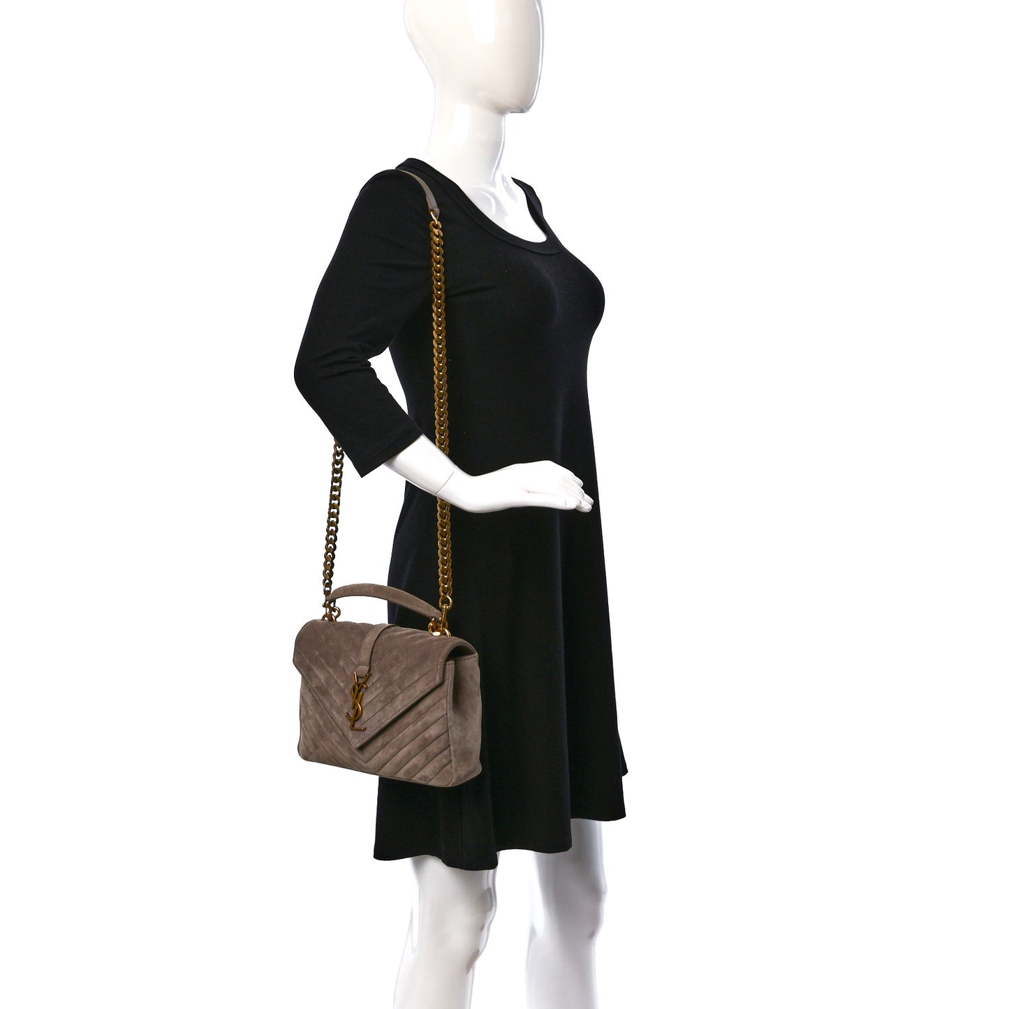 Suede Matelasse Chevron Monogram Medium College Bag Taupe