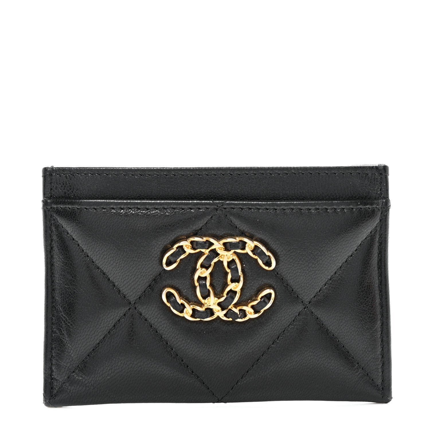 Chanel Shiny Goatskin Quilted Chanel 19 Card Holder Black 1 of 9