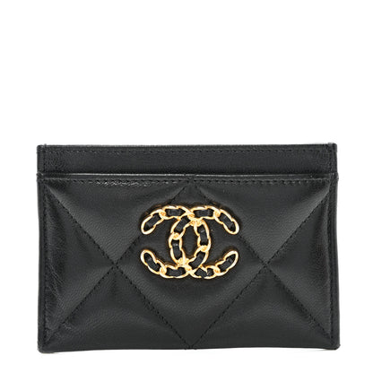 Chanel Shiny Goatskin Quilted Chanel 19 Card Holder Black 1 of 9