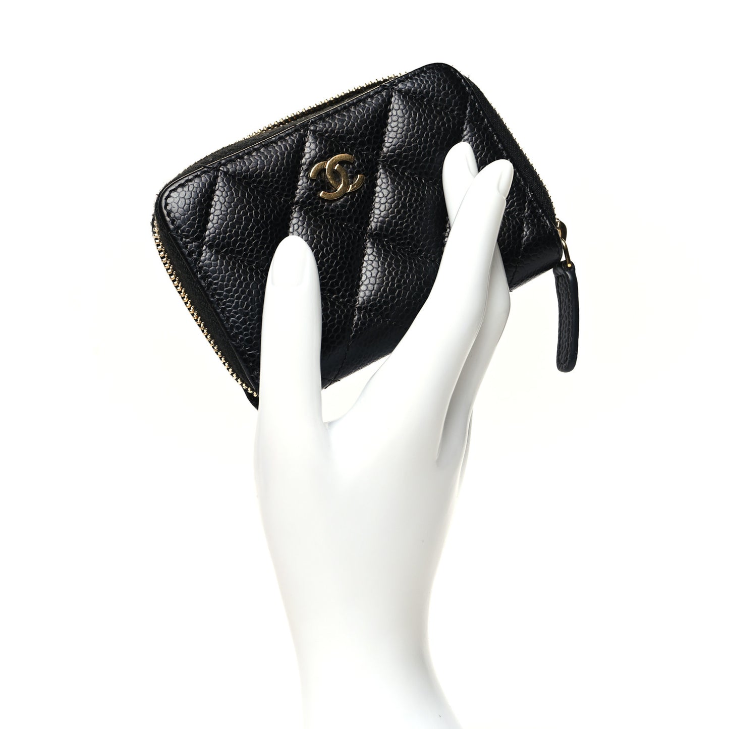 Caviar Quilted Classic Zipped Coin Purse Black
