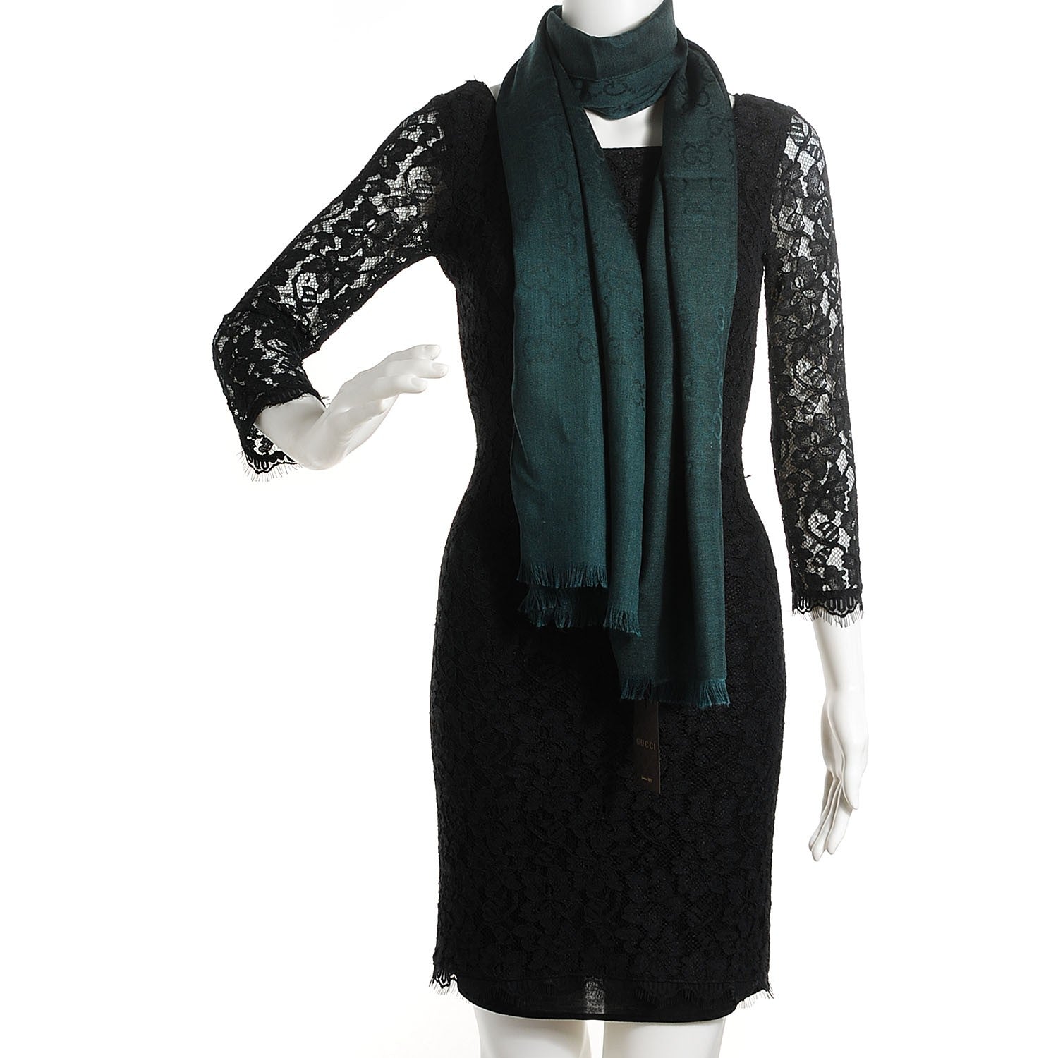 Gucci Wool Silk GG Monogram GGNat Overd Scarf Green 2 of 4