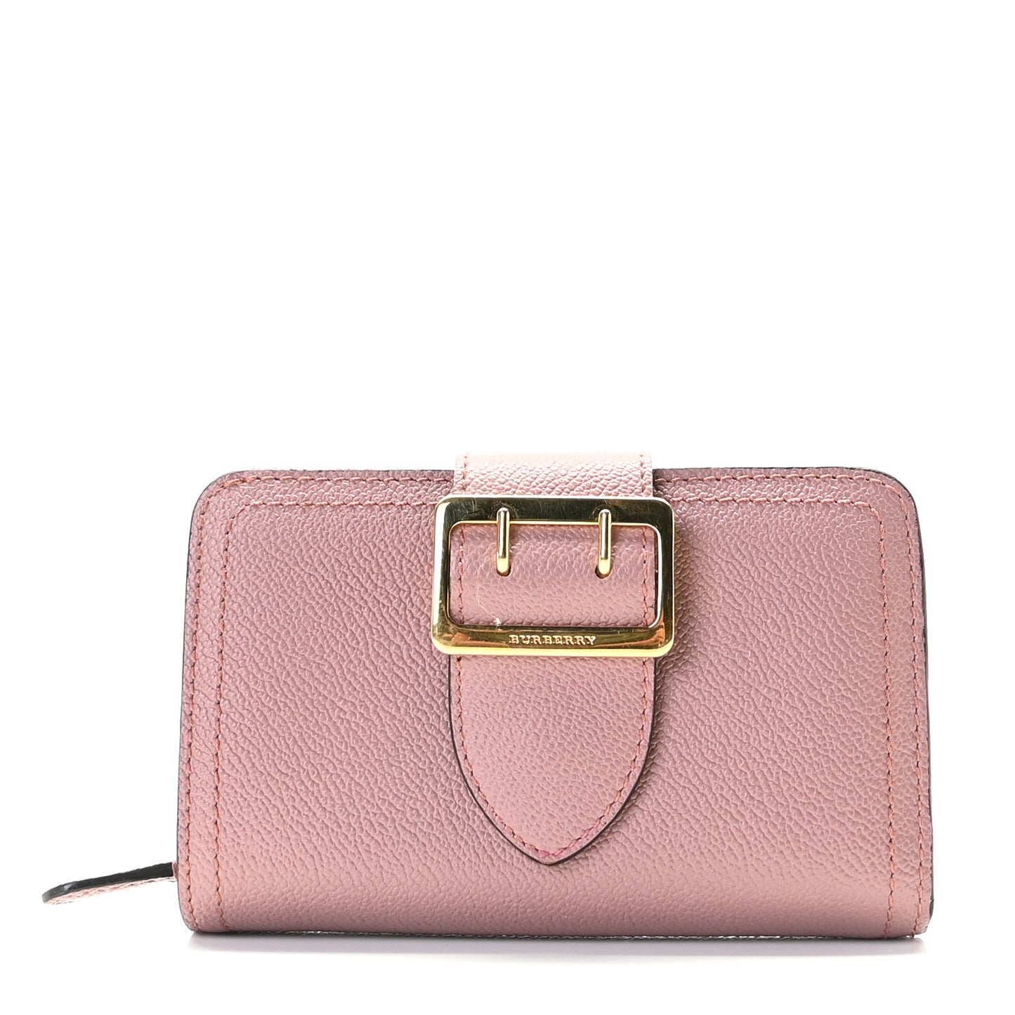 Grainy Calfskin Buckle Detail Zip Wallet Dusty Pink