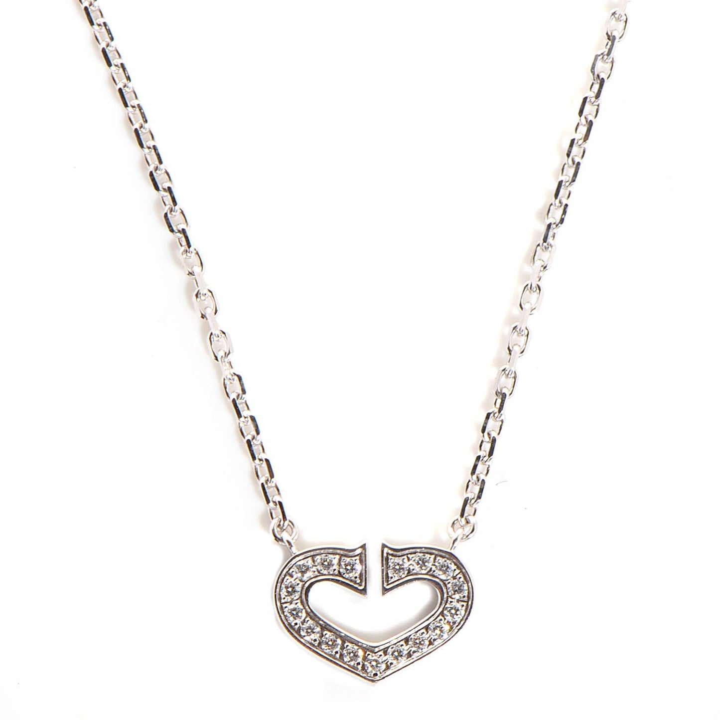 18K White Gold Diamond Small Hearts and Symbols Necklace