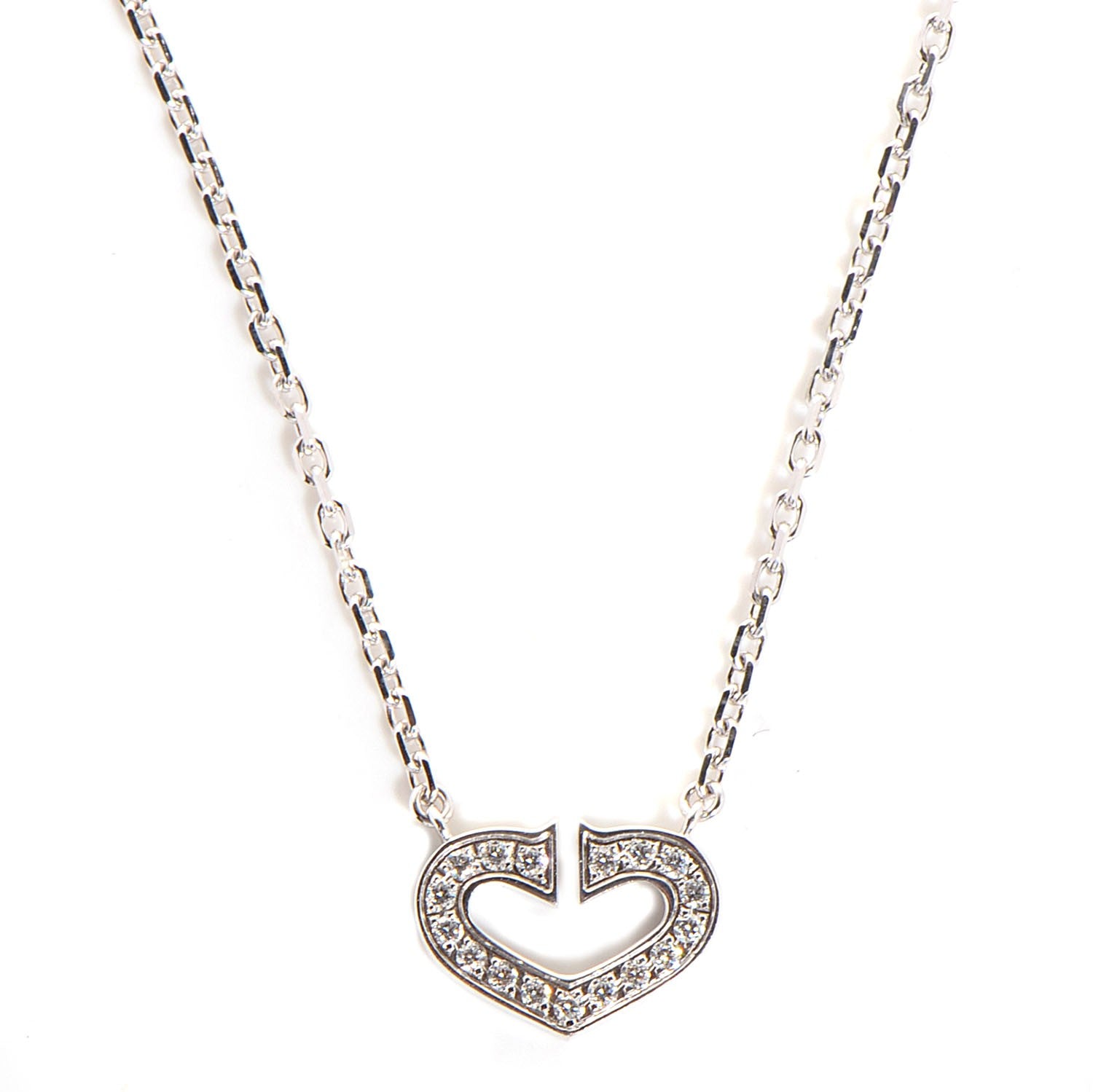 Cartier 18K White Gold Diamond Small Hearts and Symbols Necklace 1 of 7