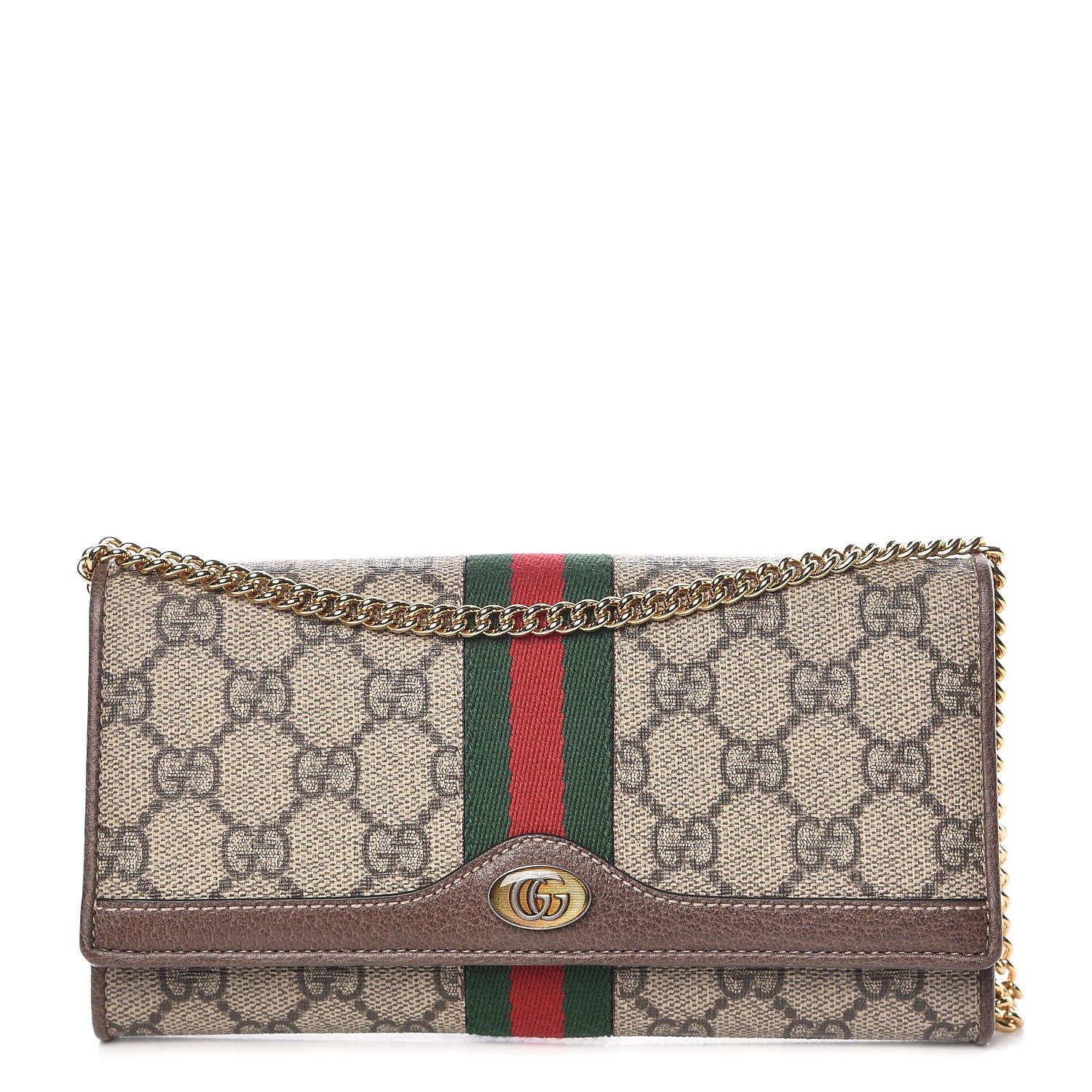 Gucci GG Supreme Monogram Web Ophidia Wallet On Chain Brown 1 of 9