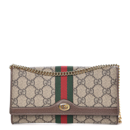 Gucci GG Supreme Monogram Web Ophidia Wallet On Chain Brown 1 of 9