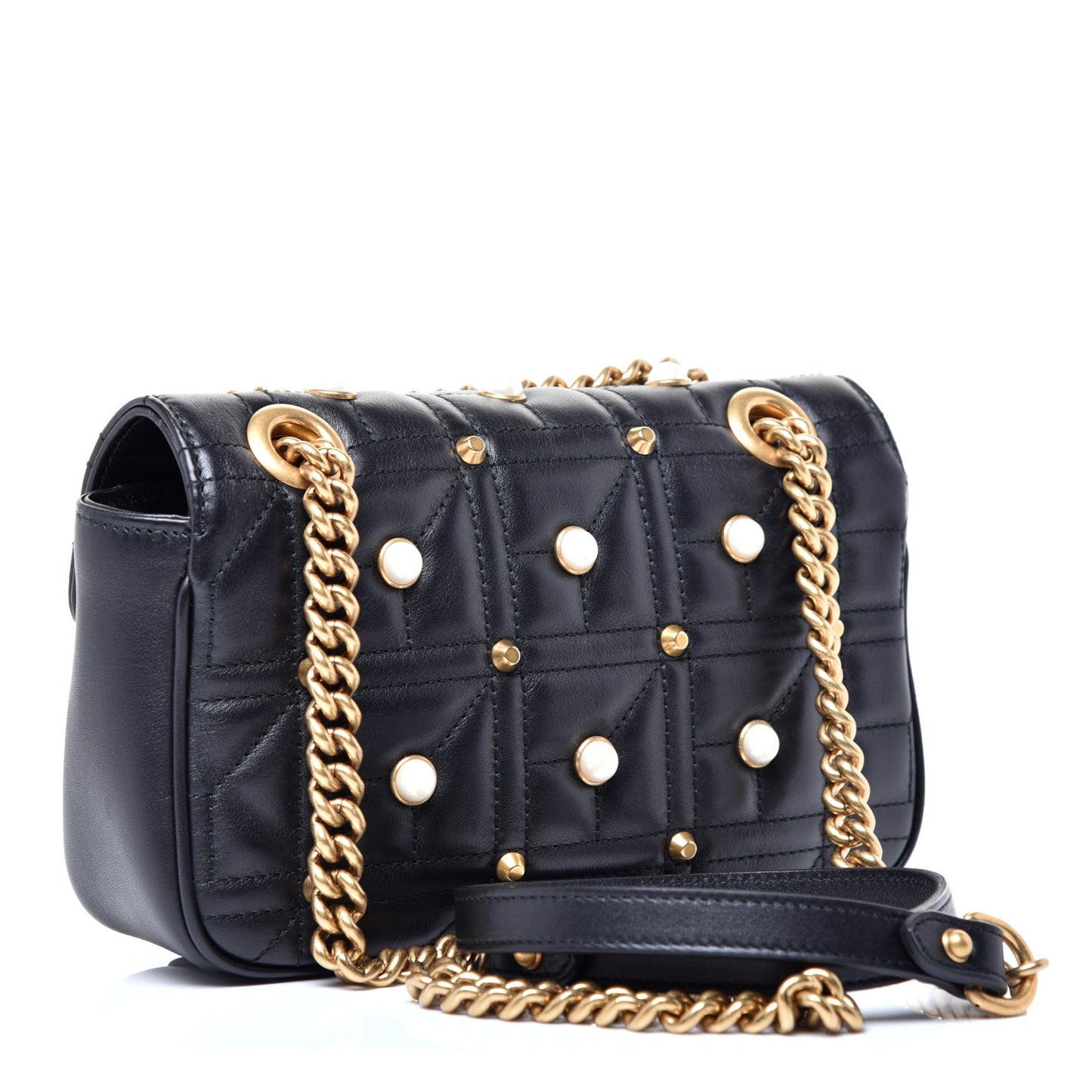 Calfskin Matelasse Studded Mini Pearly GG Marmont Shoulder Bag Black