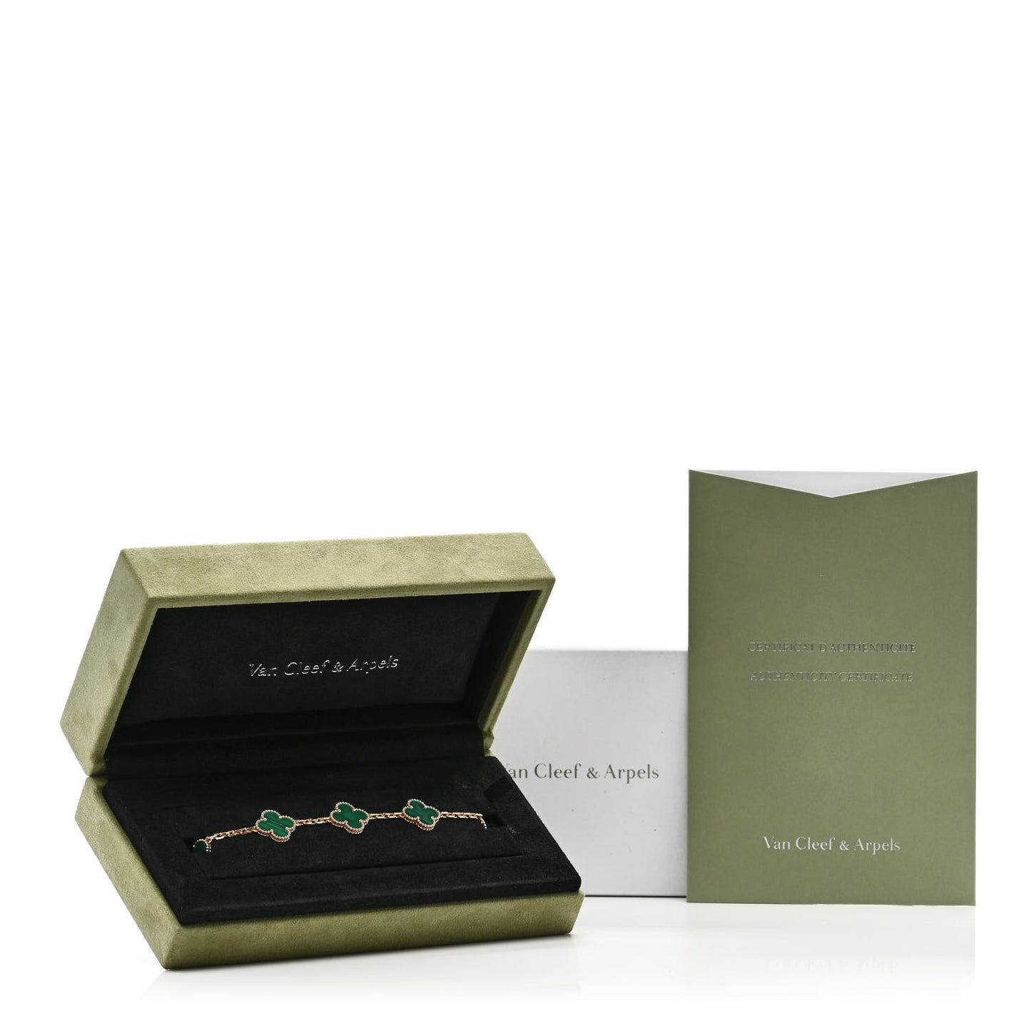 18K Yellow Gold Malachite 5 Motifs Vintage Alhambra Bracelet