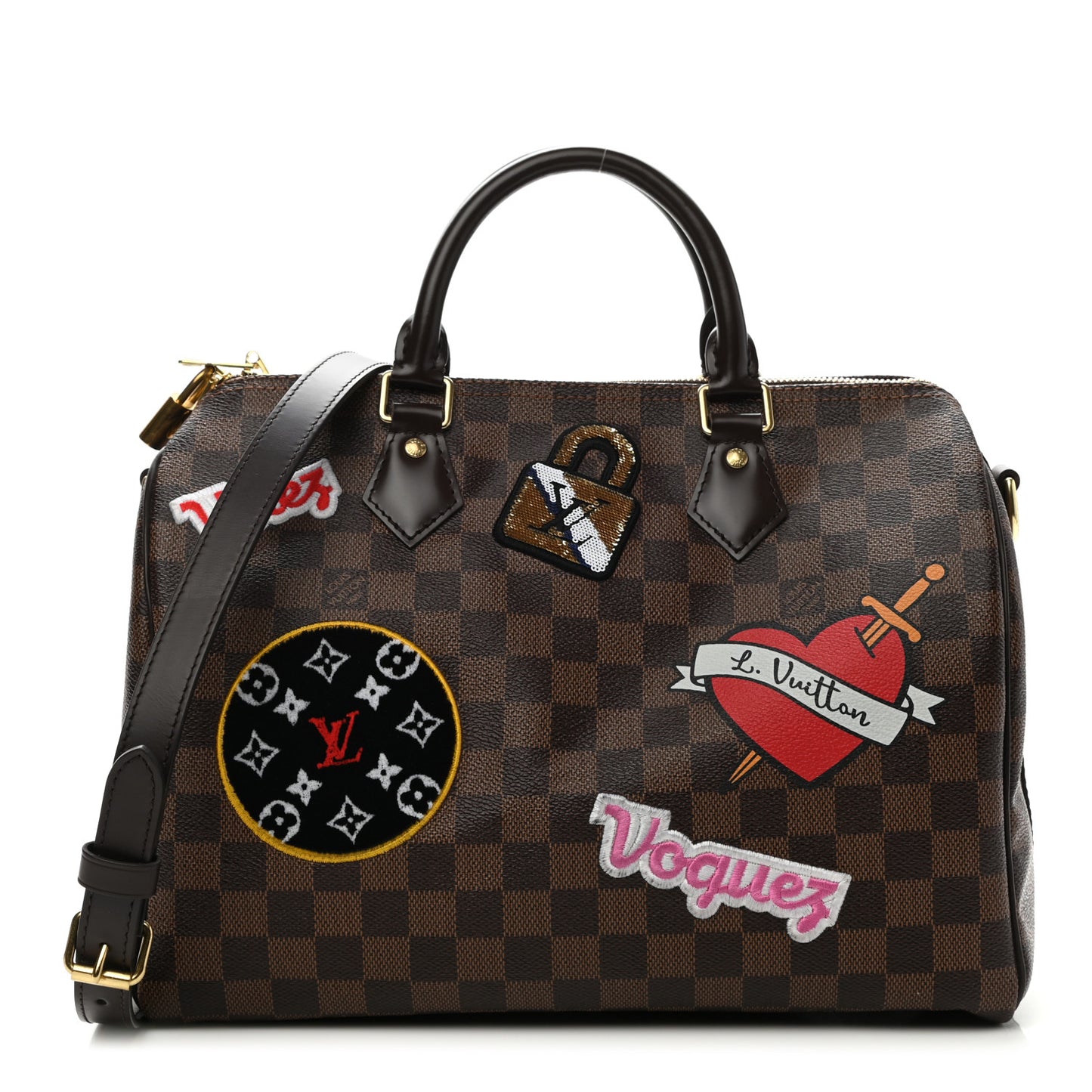 Damier Ebene Patches Speedy Bandouliere 30