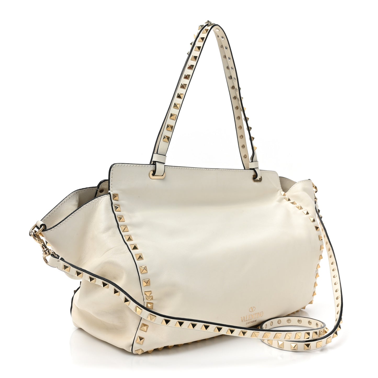 VALENTINO GARAVANI Vitello Medium Rockstud Tote Ivory