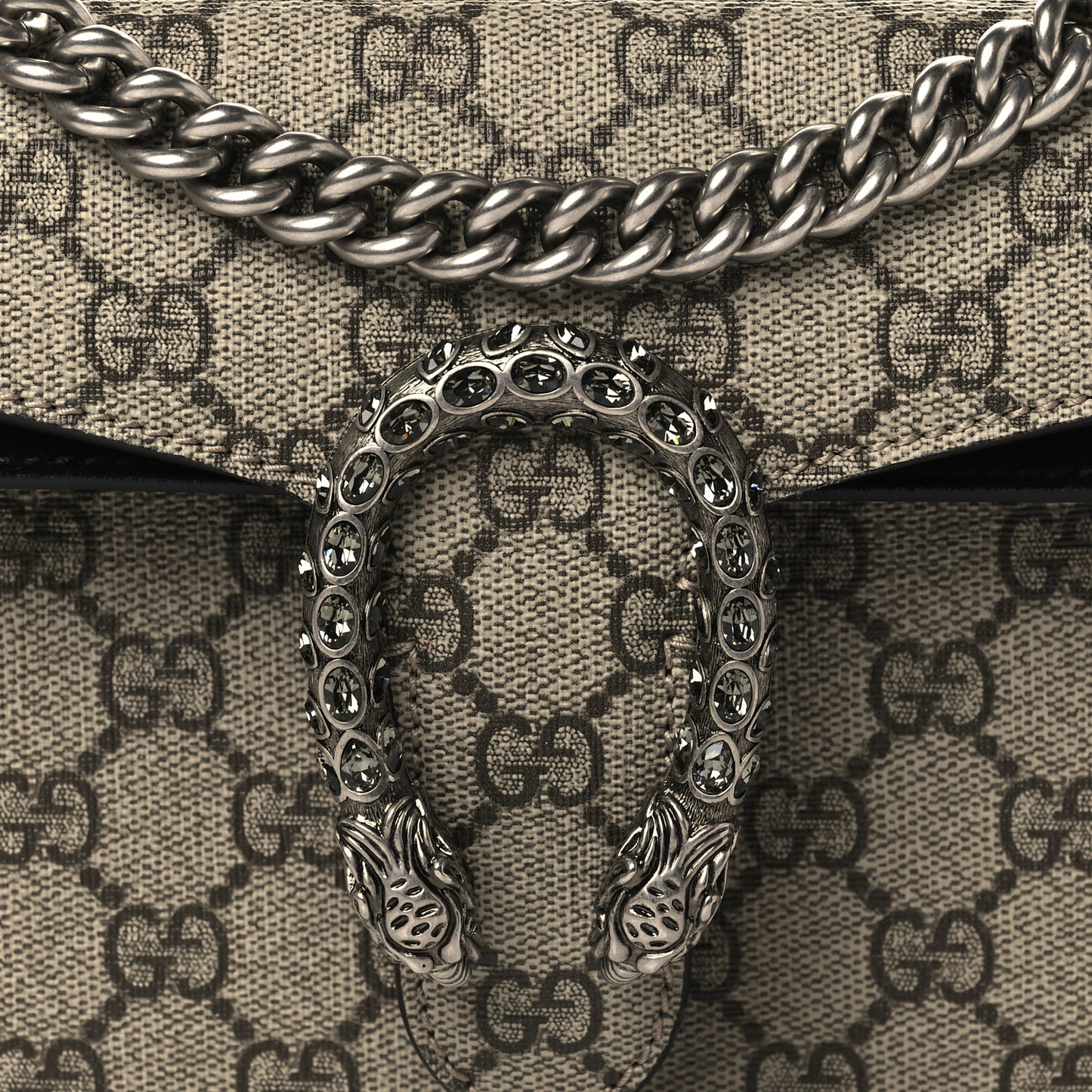GG Supreme Monogram Suede Crystal Small Dionysus Shoulder Bag Beige Ebony Black