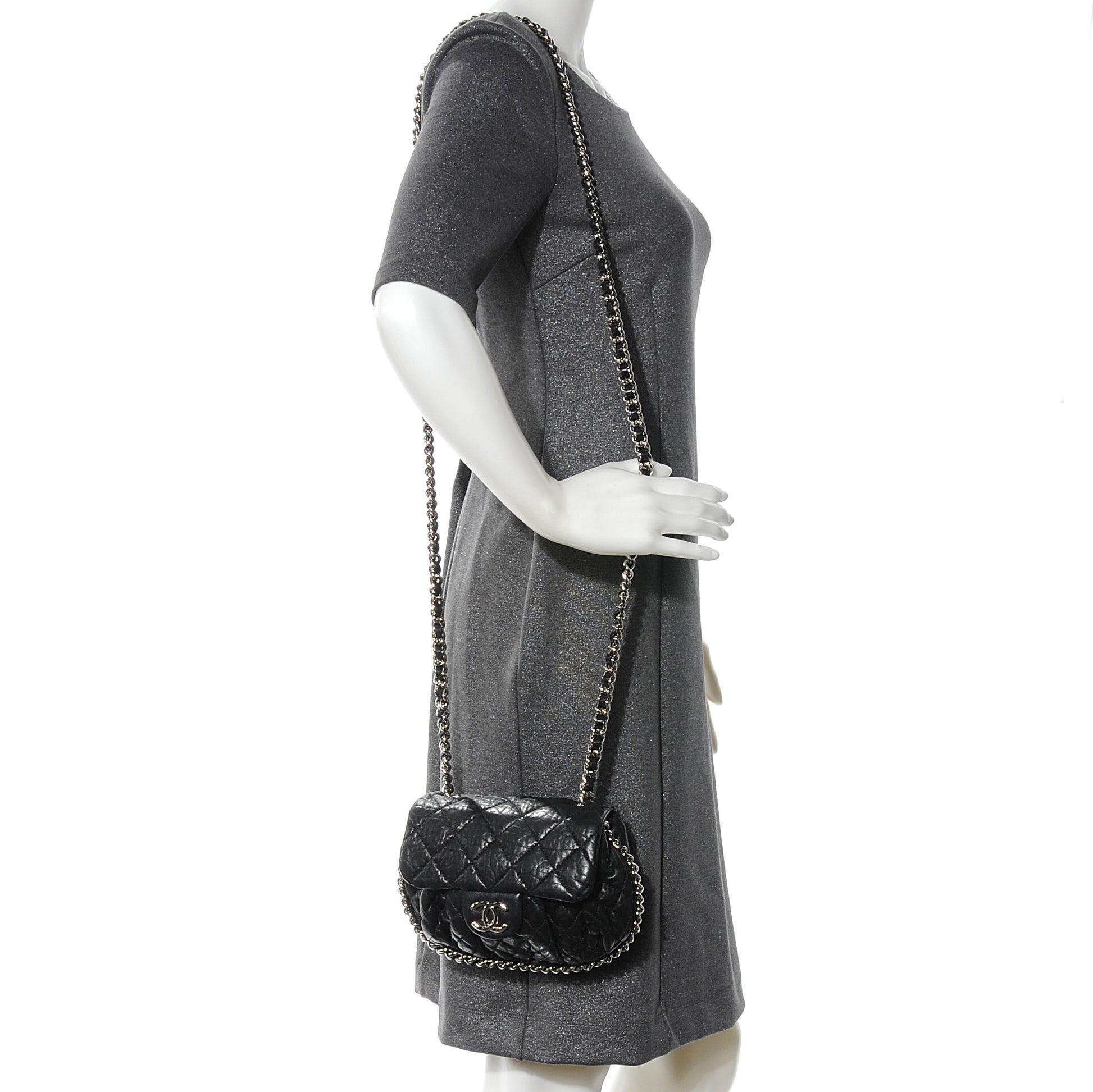 Chanel Washed Lambskin Mini Chain Around Messenger Black 2 of 7