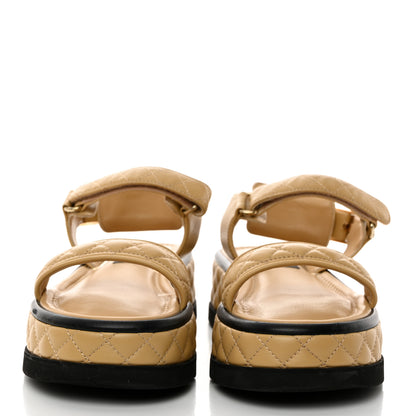 Chanel Lambskin Quilted Platform Sandals 38 Beige Black 2 of 9