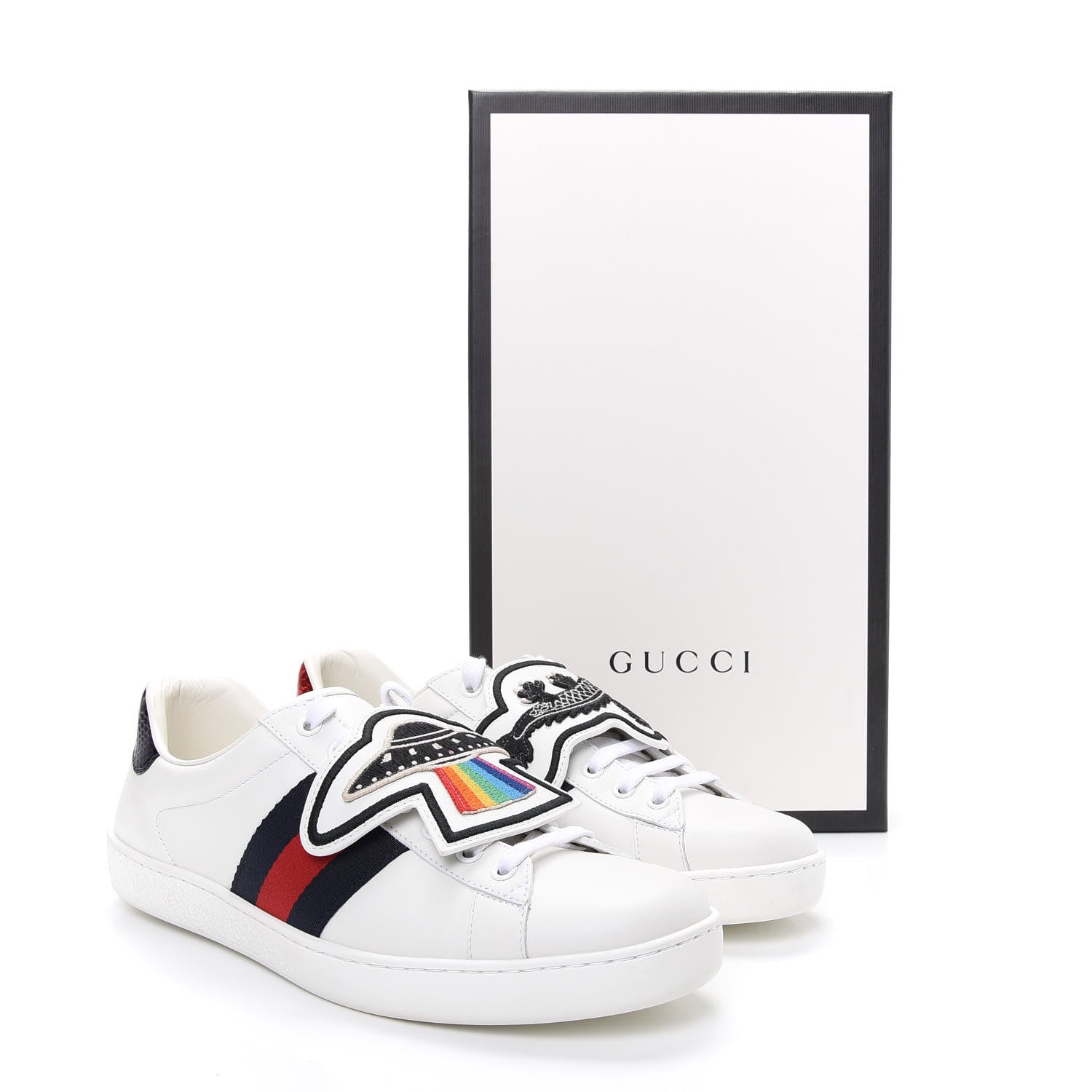 Gucci Calfskin Ayers Web UFO Dragon Embroidered Mens Ace Sneakers 8 White 11 of 11