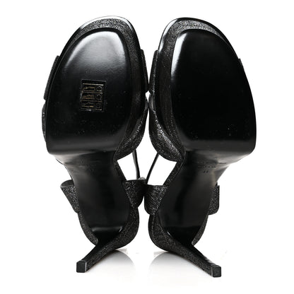 Saint Laurent Metallic Calfskin Crocodile Embossed Tribute 105 Platform Sandals 41 Anthracite 5 of 8