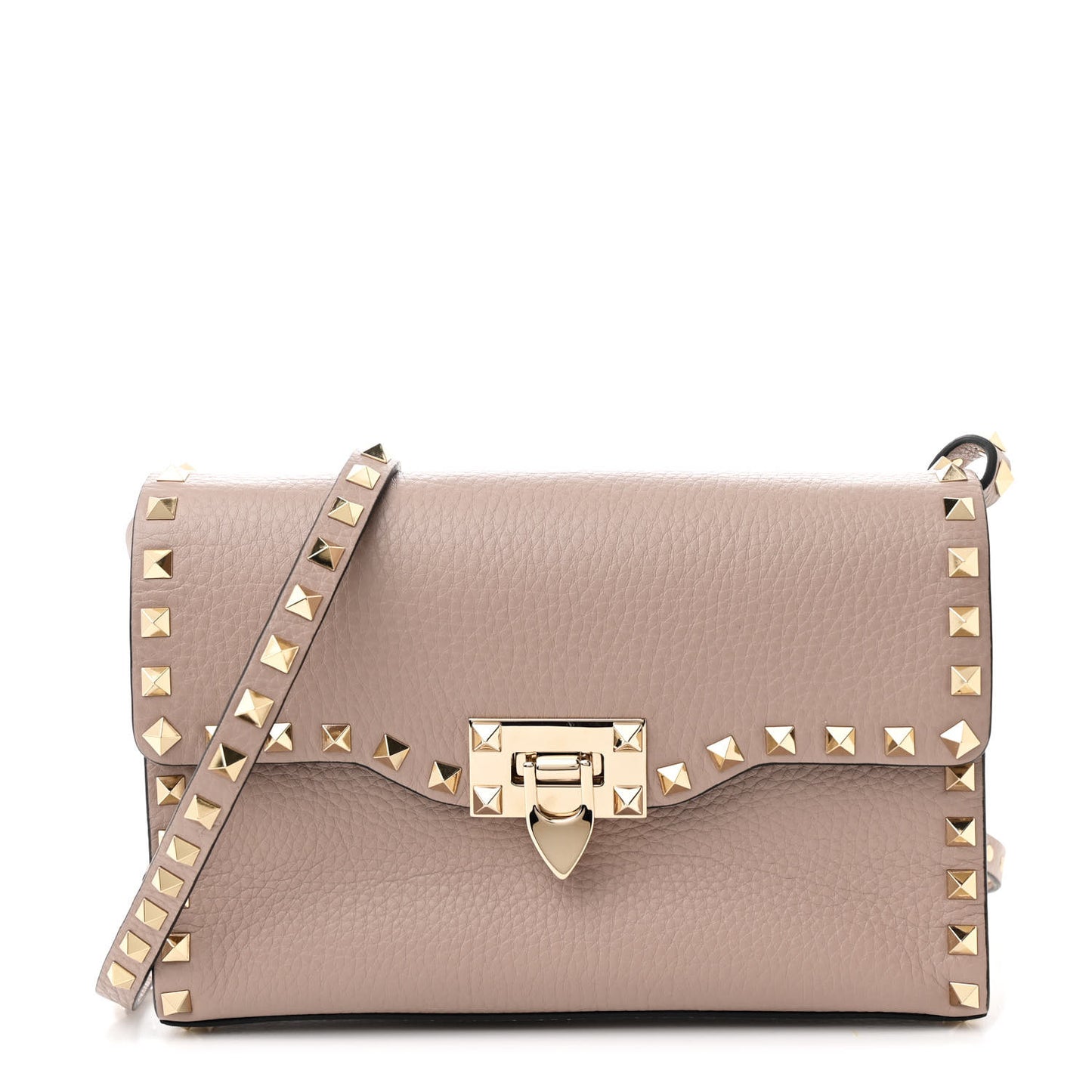 Pebbled Calfskin Medium Rockstud Flip Lock Crossbody Bag Clay