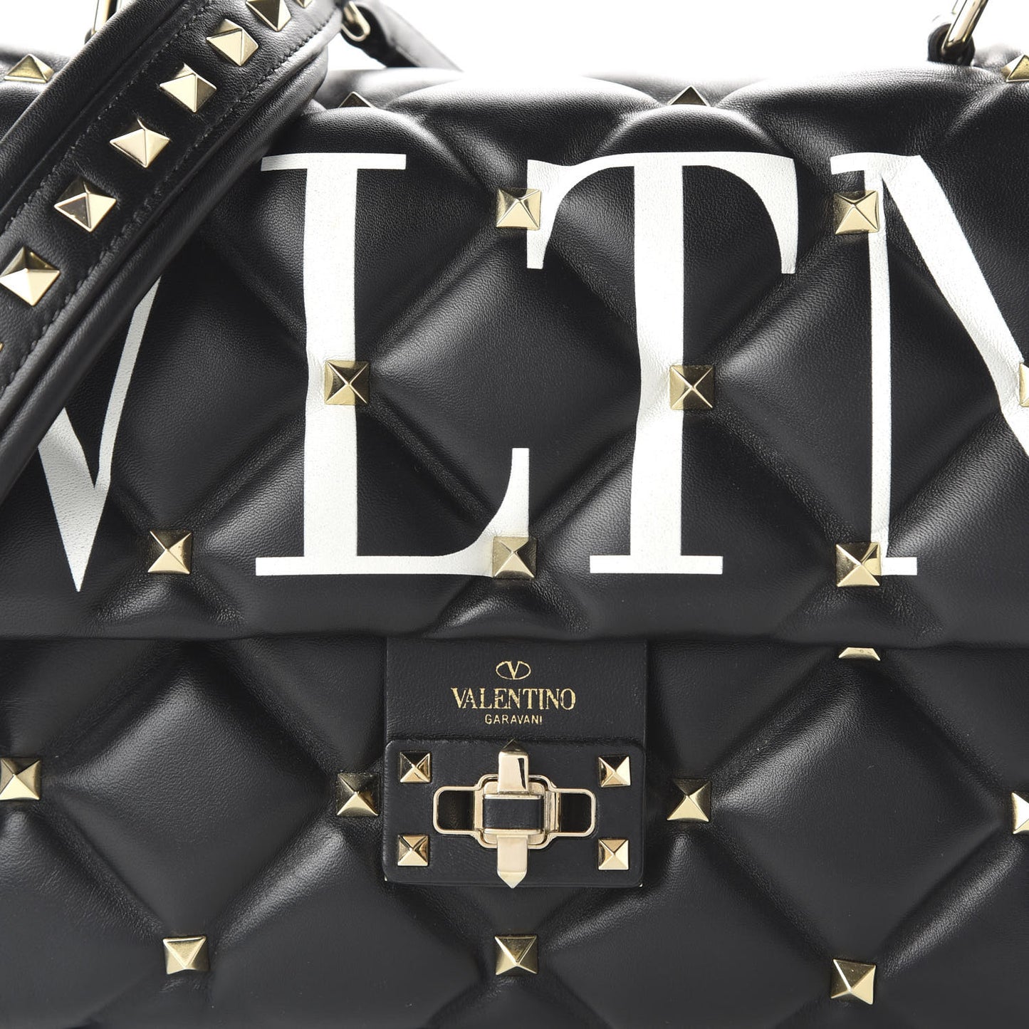 Lambskin VLTN Print Candystud Top Handle Bag Black