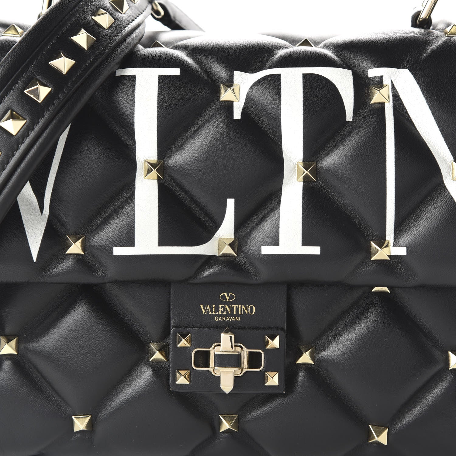Valentino Garavani Lambskin VLTN Print Candystud Top Handle Bag Black 9 of 9