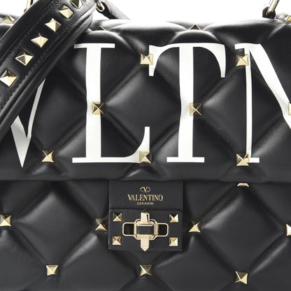 Valentino Garavani Lambskin VLTN Print Candystud Top Handle Bag Black 9 of 9