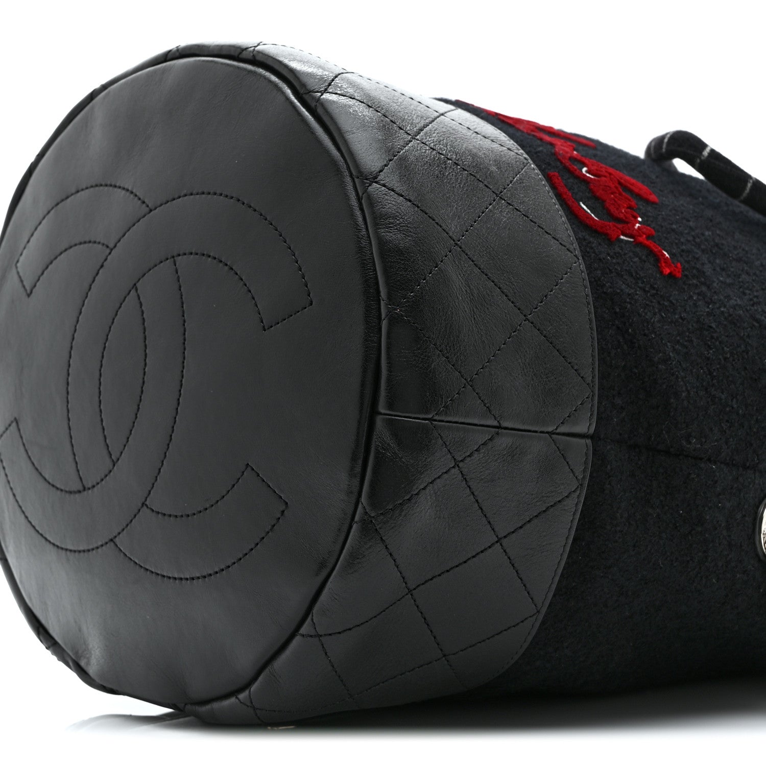Chanel Wool Calfskin Embroidered Paris Hamburg Drawstring Backpack Black 10 of 10