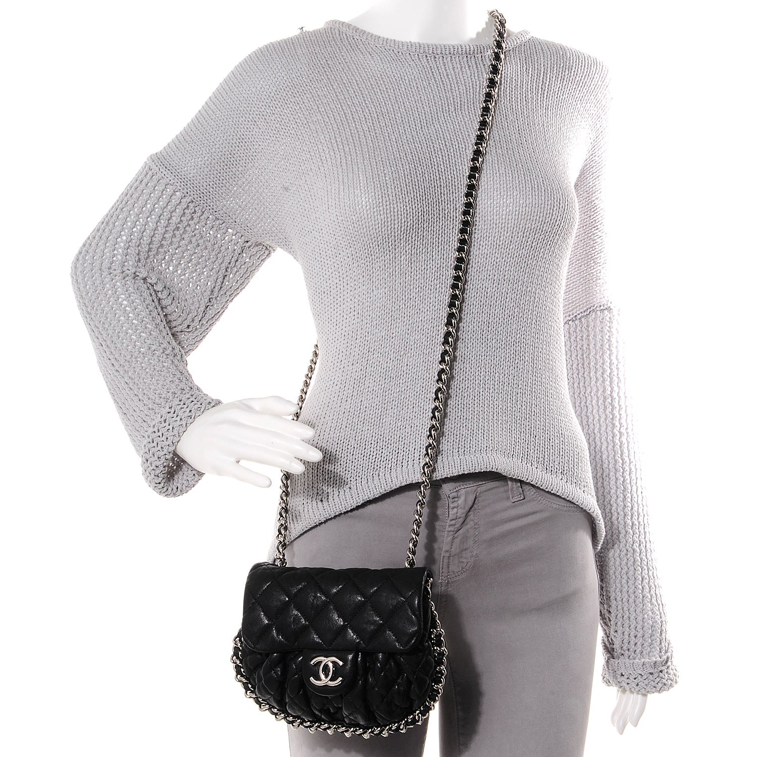 Chanel Washed Lambskin Mini Chain Around Messenger Black 2 of 7