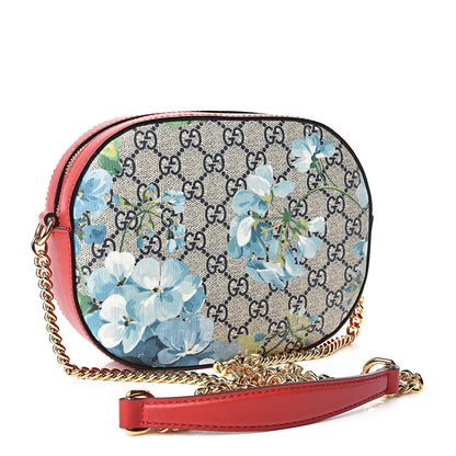 Gucci GG Supreme Monogram Blooms Mini Chain Shoulder Bag Beige Blue Navy Hibiscus Red 3 of 9