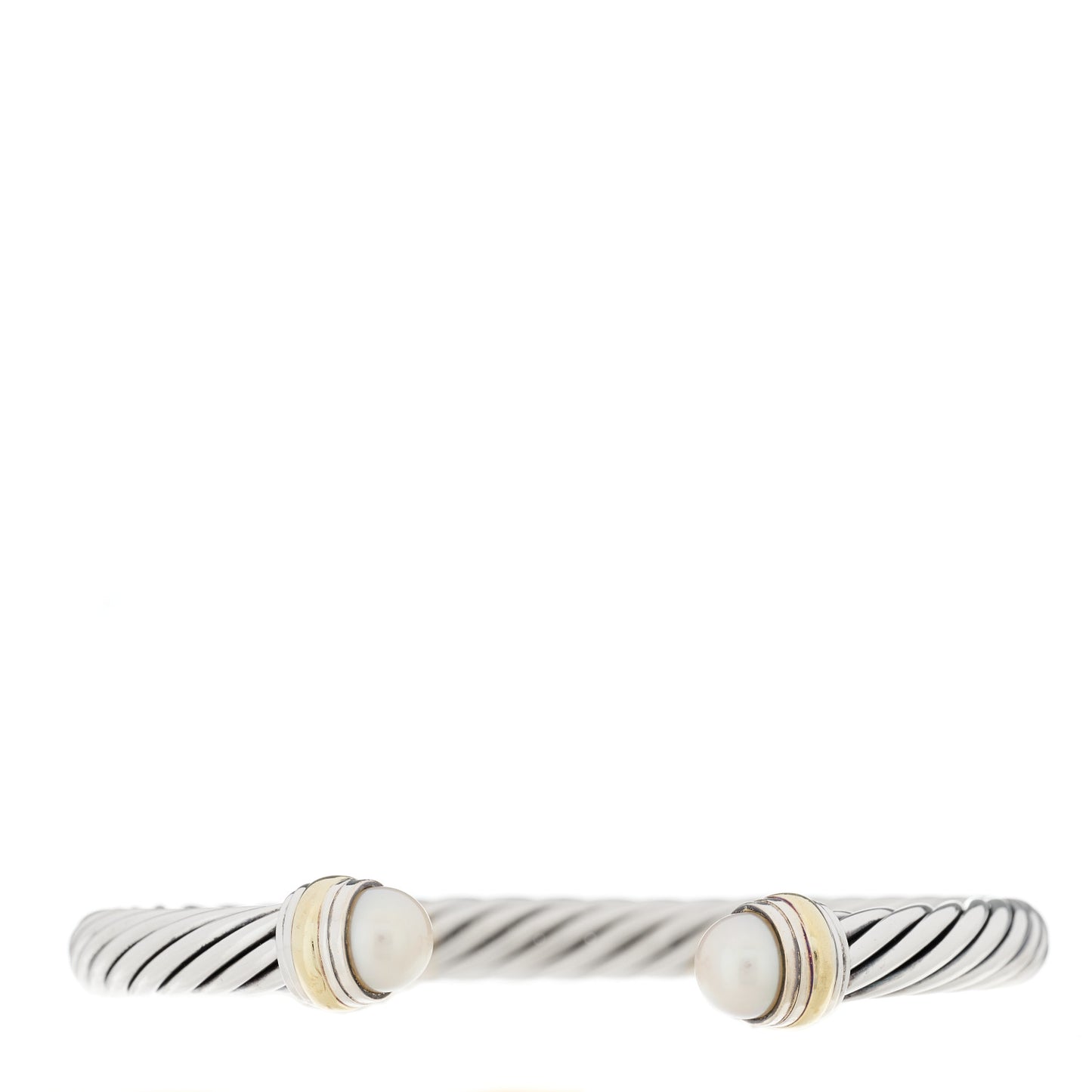 Sterling Silver 14K Yellow Gold Pearl 7mm Cable Classics Bracelet