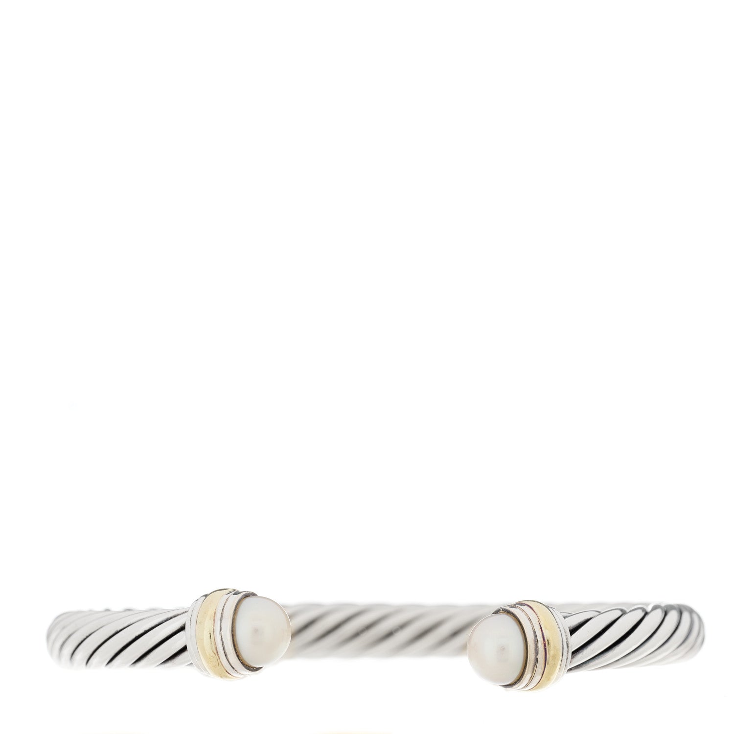 David Yurman Sterling Silver 14K Yellow Gold Pearl 7mm Cable Classics Bracelet 1 of 3