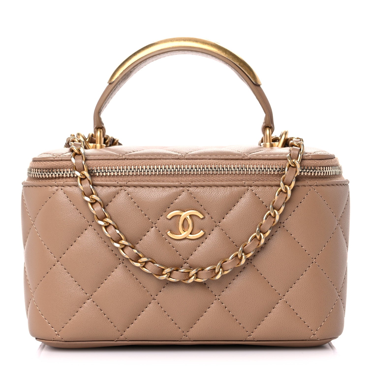 Chanel Lambskin Quilted Metal Small Top Handle Vanity Case With Chain Beige 1 of 10