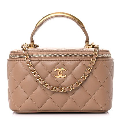 Chanel Lambskin Quilted Metal Small Top Handle Vanity Case With Chain Beige 1 of 10