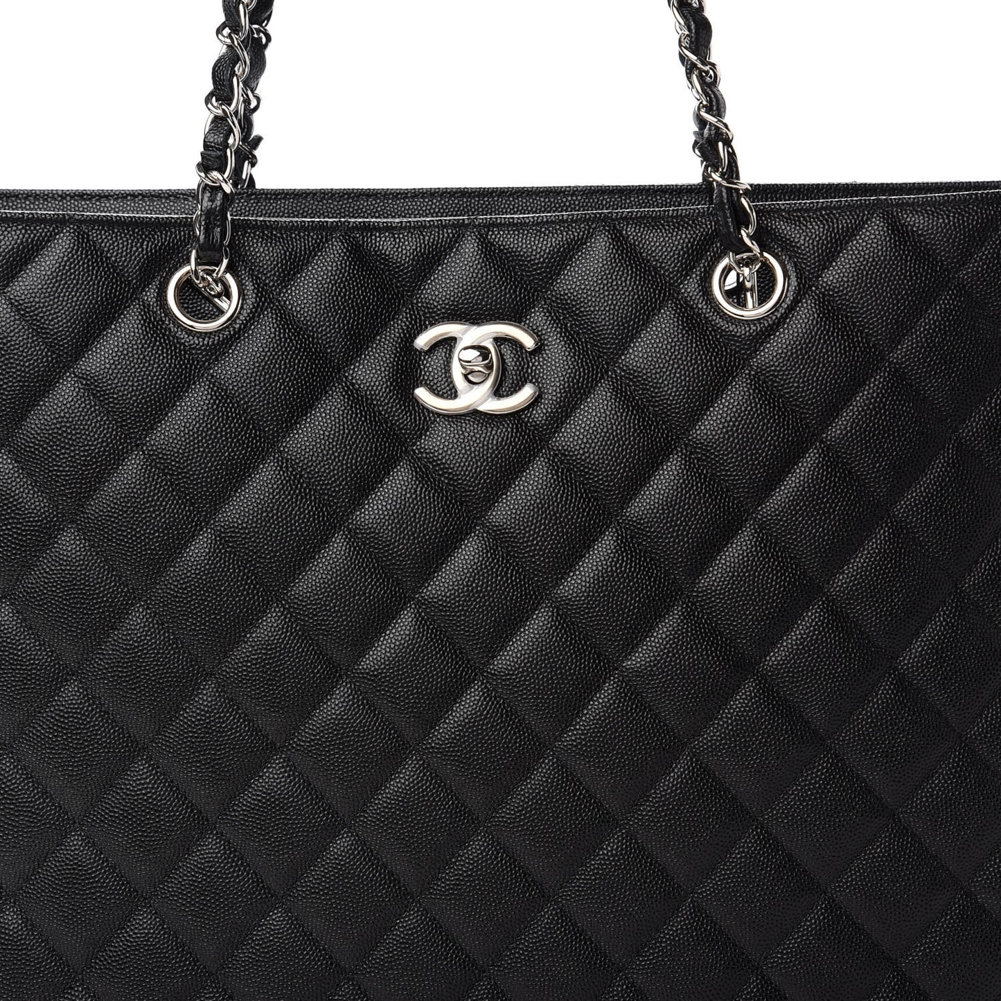 Caviar Quilted Large Shopping Tote Black