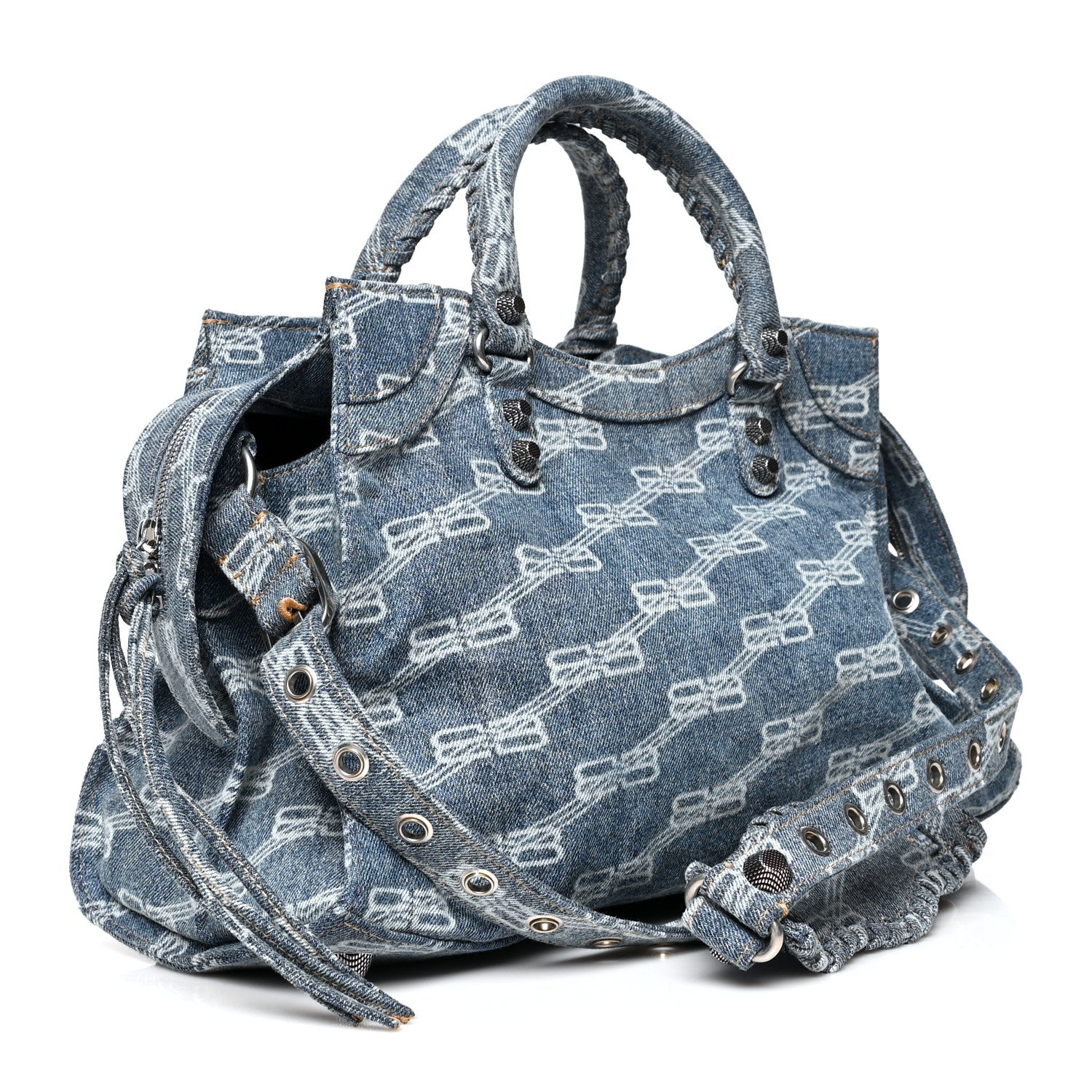 Balenciaga Denim BB Monogram Neo Cagole City Handbag Blue 3 of 10