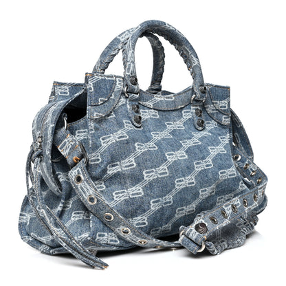 Balenciaga Denim BB Monogram Neo Cagole City Handbag Blue 3 of 10