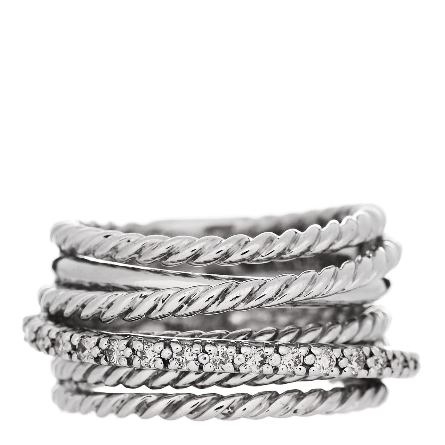 Sterling Silver Diamond 11mm Wide Crossover Cable Ring 48 4.5