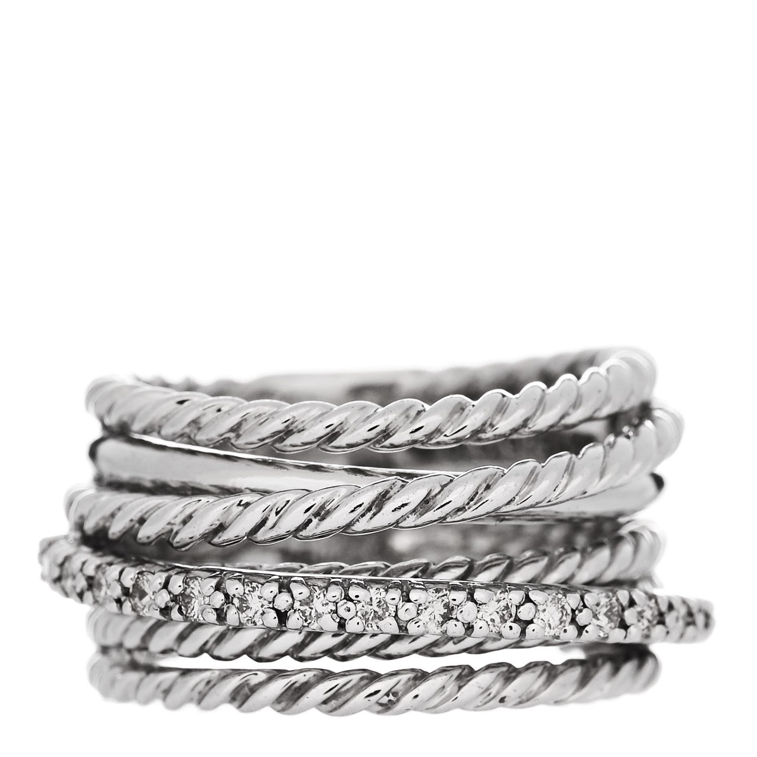 David Yurman Sterling Silver Diamond 11mm Wide Crossover Cable Ring 48 4.5 1 of 4
