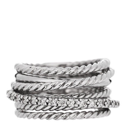 David Yurman Sterling Silver Diamond 11mm Wide Crossover Cable Ring 48 4.5 1 of 4