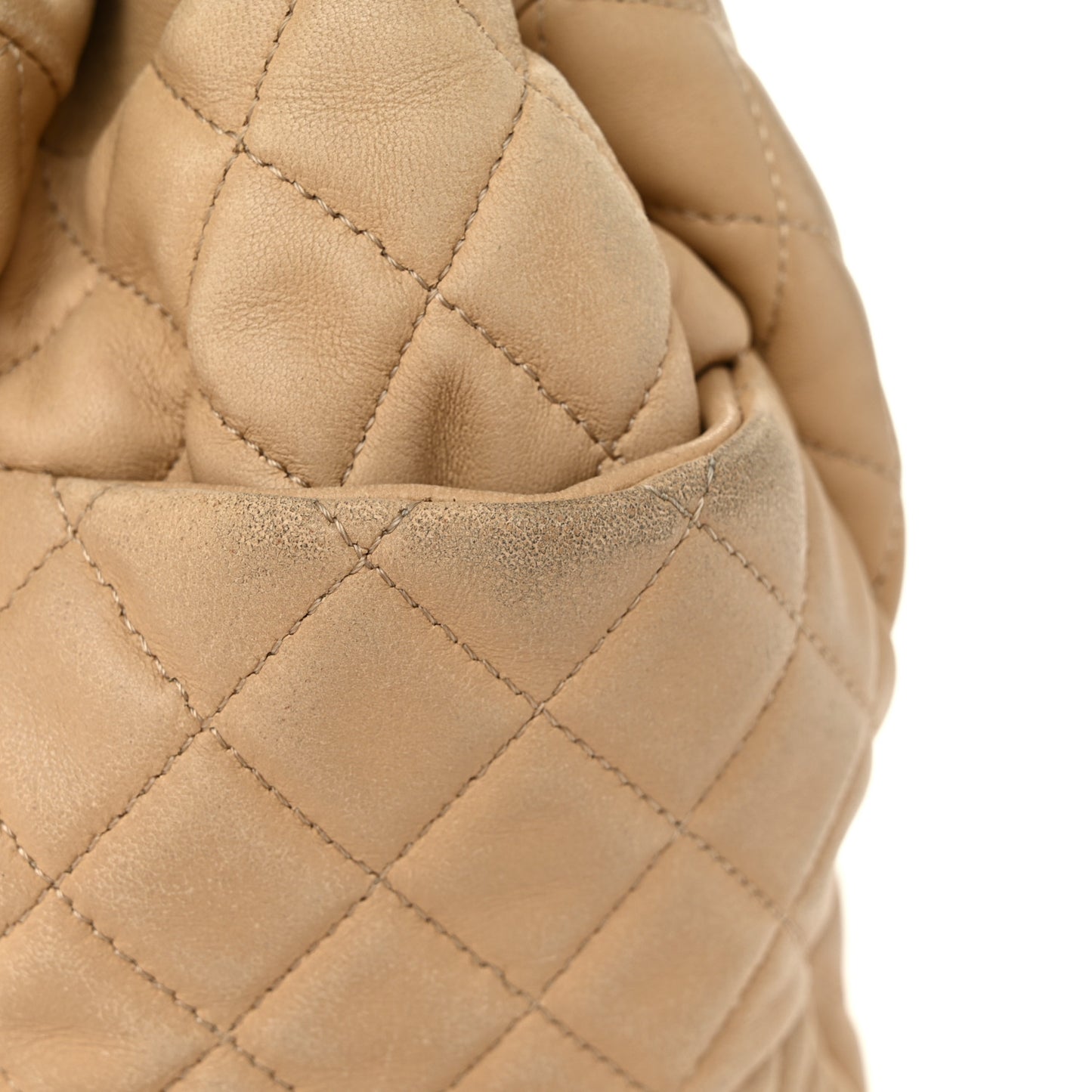 Lambskin Quilted Small CC Chain Bucket Drawstring Bag Light Beige