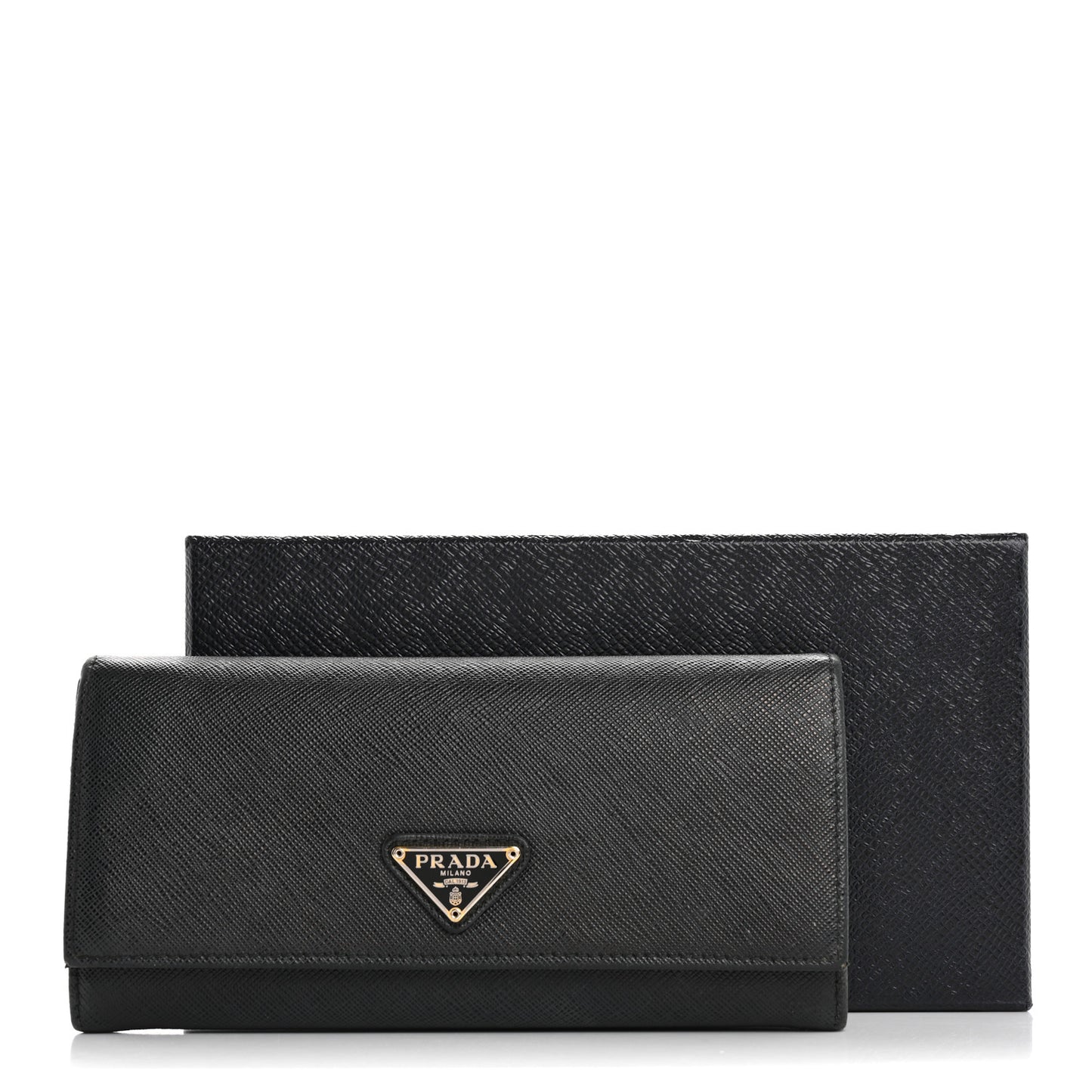 Saffiano Triangle Logo Continental Flap Travel Wallet Black