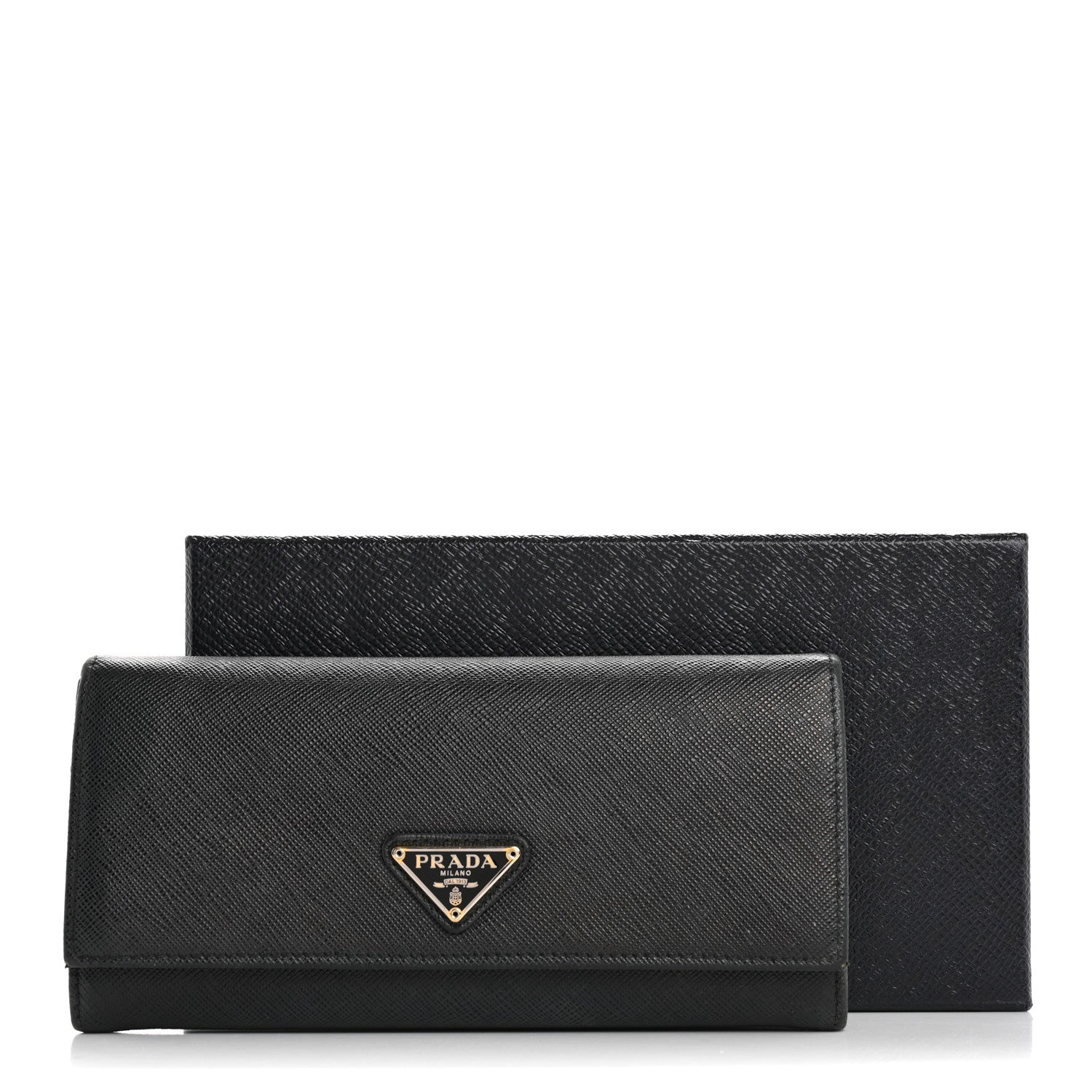 Prada Saffiano Triangle Logo Continental Flap Travel Wallet Black 16 of 16