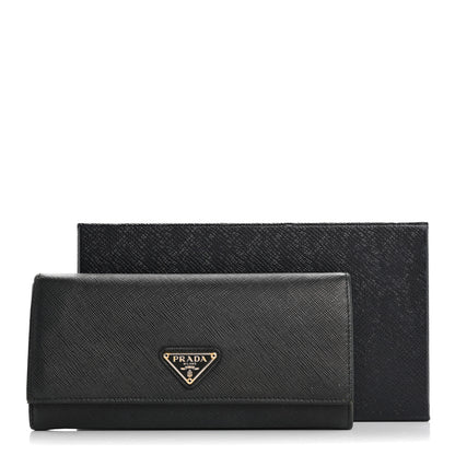 Prada Saffiano Triangle Logo Continental Flap Travel Wallet Black 16 of 16