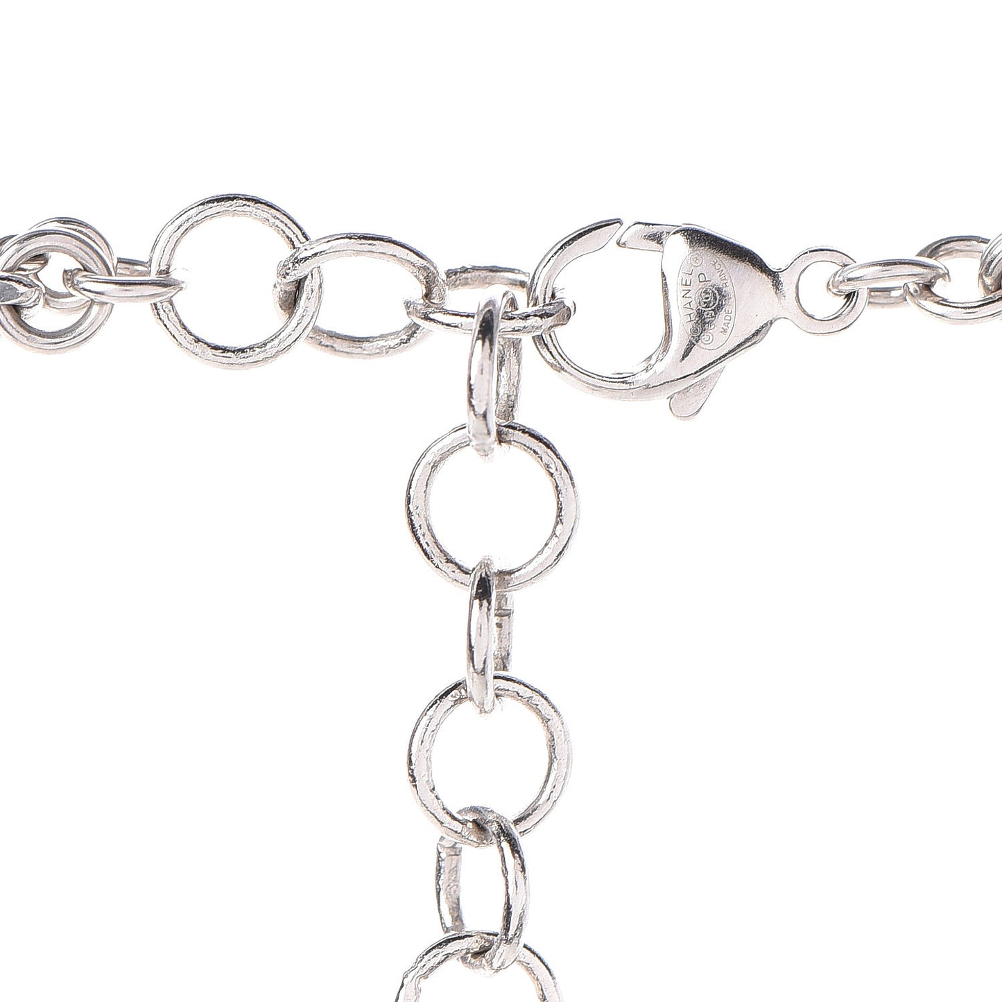 Pearl Crystal Bead CC Long Necklace Silver Blue