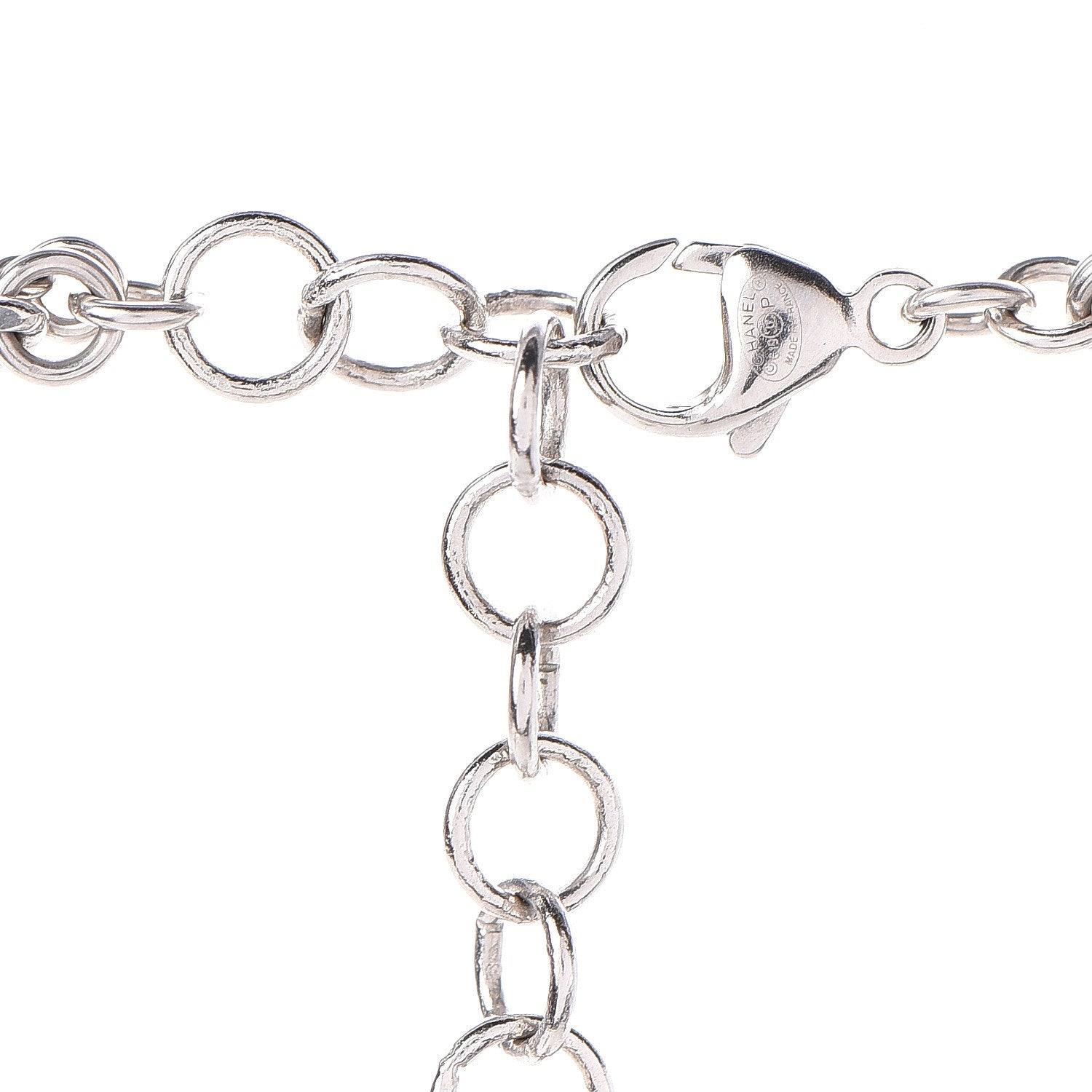 Chanel Pearl Crystal Bead CC Long Necklace Silver Blue 3 of 3